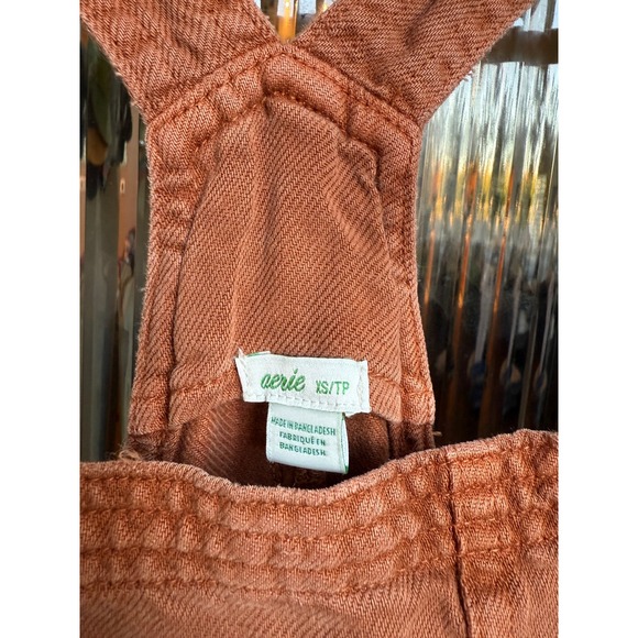 Aerie Rust Orange Linen Blend Cropped Overalls Women's Size XS - Picture 3 of 4